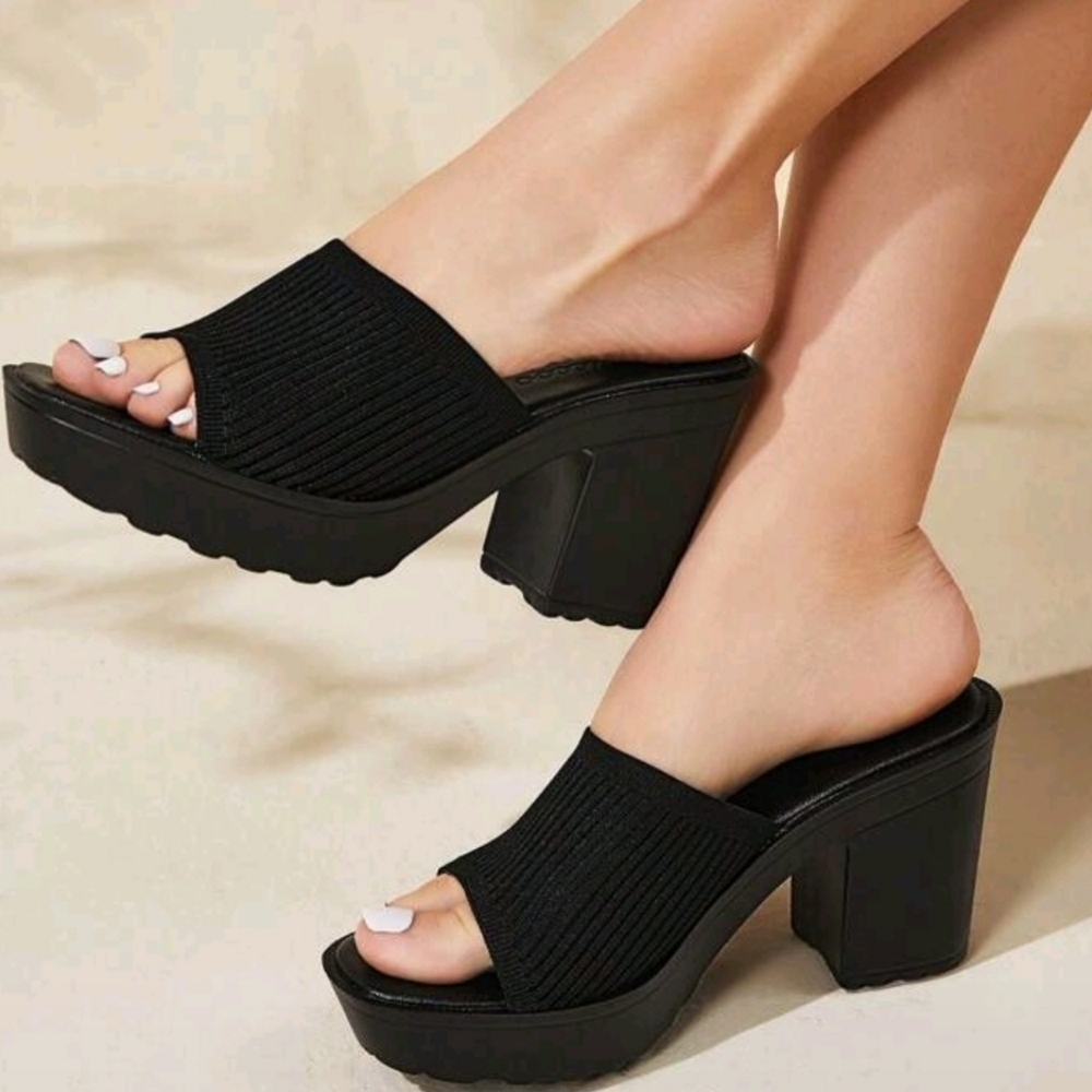 Elegant Black Women's Heeled Mules